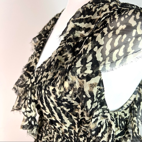 L'agence Womens Brown Abstract Printed Silk Sophie Flutter Maxi Dress Size M - Picture 8 of 14